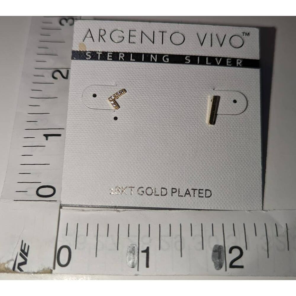 Argento Vivo Sterling 18KT Gold Plated Letter L and Bar Studs Asymmetrical